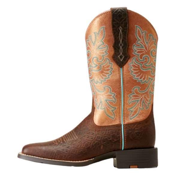 10047039 Ariat Women's Round Up Wide Square Toe StretchFit Western Boot - Toasted Blanket Emboss