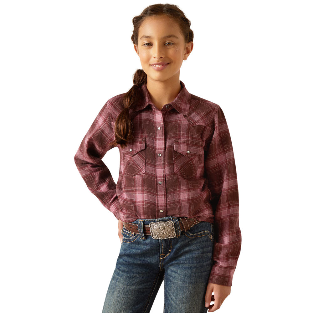 10047181 Ariat Kids Lucky Long Sleeve Snap Shirt - Clove Brown