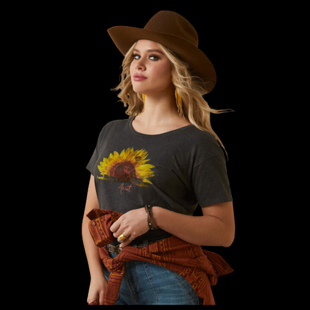 10047640 Ariat Women's Short Sleeve Sunflower T-Shirt - Charcoal Heather