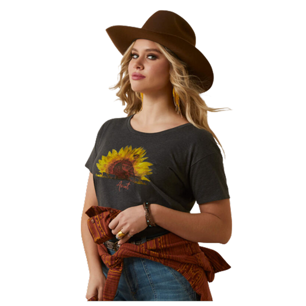 10047640 Ariat Women's Short Sleeve Sunflower T-Shirt - Charcoal Heather