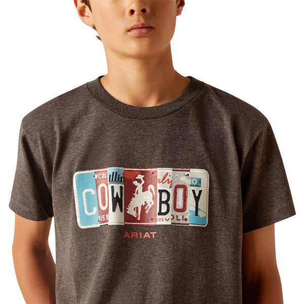 10047911 Ariat Boys Ariat License Plate Cowboy T-Shirt - Charcoal Heather