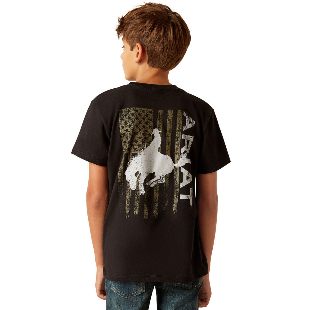 10047915 Ariat Boys Short Sleeve Ariat Bronco Flag T-Shirt - Black