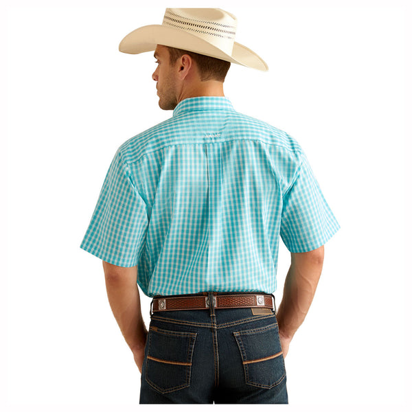 10048415 Ariat Men's Wrinkle Free Sterling Classic Fit Short Sleeve Shirt - Blue Radiance