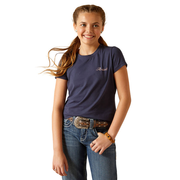 10048555 Ariat Youth Pretty Shield Short Sleeve T-Shirt - Navy Eclipse