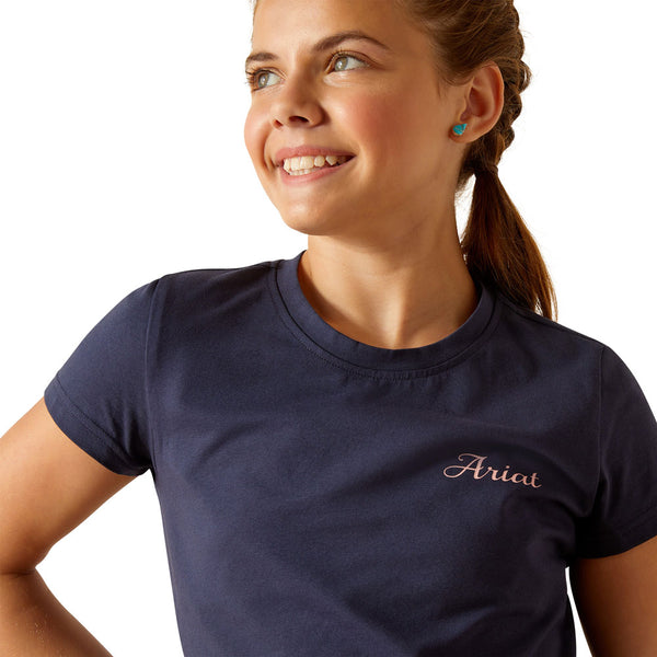 10048555 Ariat Youth Pretty Shield Short Sleeve T-Shirt - Navy Eclipse