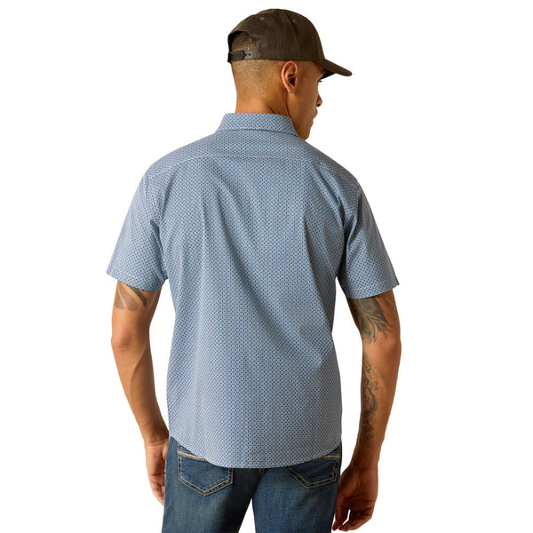 10048628 Ariat Men's Miller Stretch Modern Fit Short Sleeve Buttondown Shirt - Blue Ridge