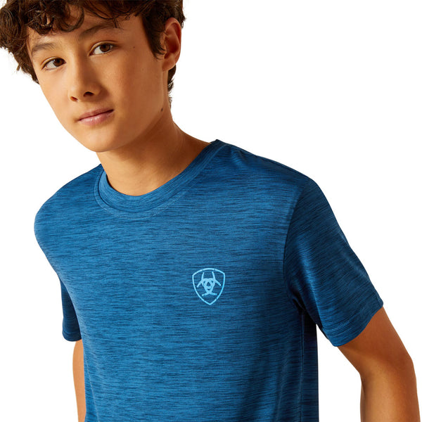 10048647 Ariat Boys'  Charger Ariat SW Shield Short Sleeve T-Shirt - Poseidon
