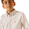 10048661 Ariat Boys' Kade Classic Fit Long Sleeve Shirt - White with Southwest Print