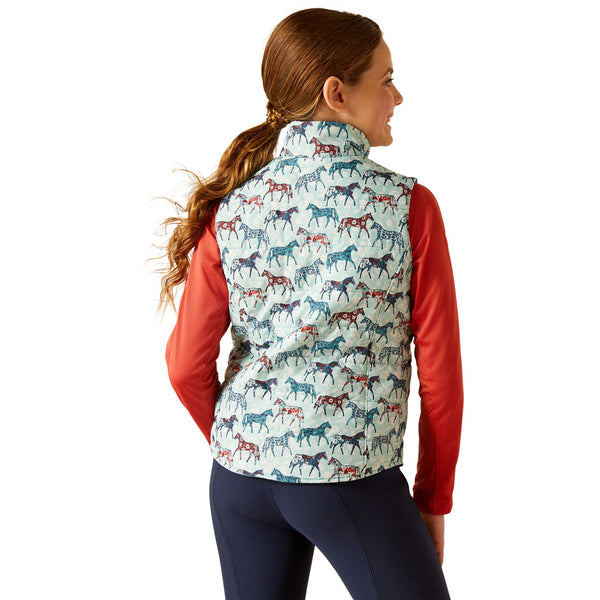 10048804 Ariat Girls' Bella Insulated Reversible Vest - Painted Ponies/Brittany Blue