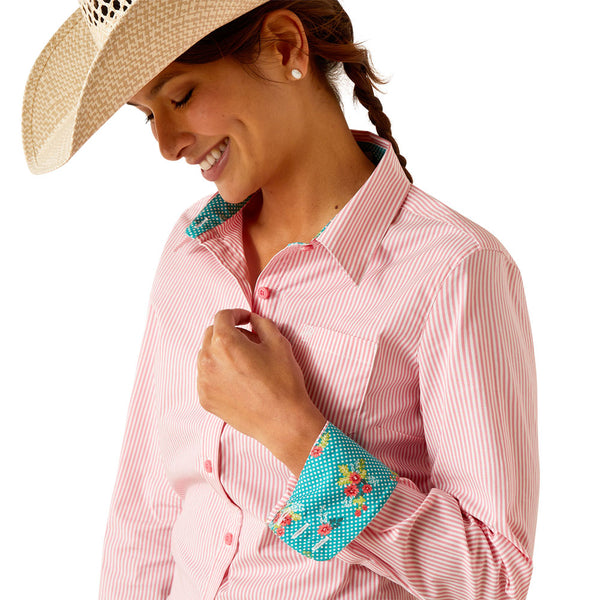 10048884 Ariat Women's Kirby Long Sleeve Stretch Shirt - Camella Rose Stripe