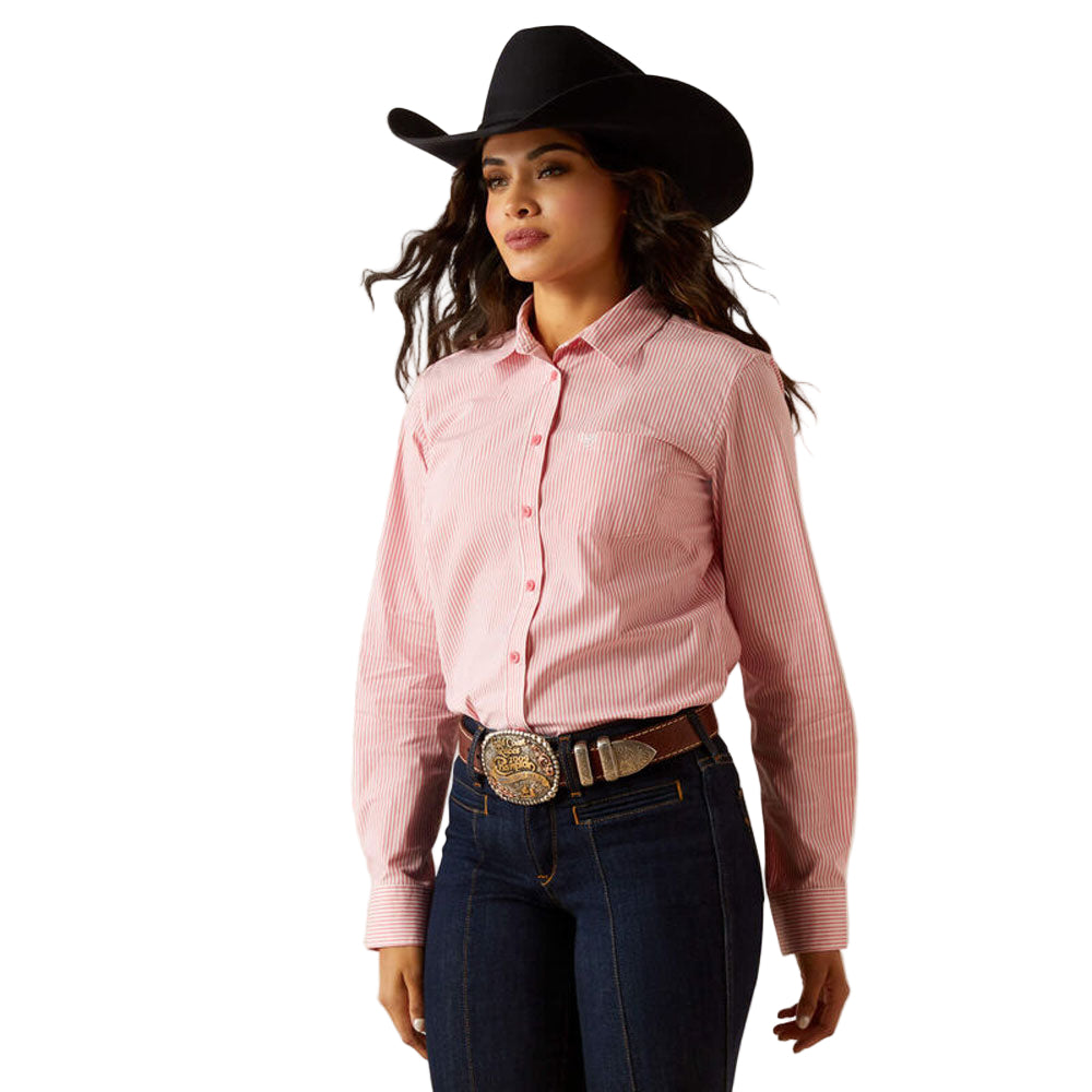 10048884 Ariat Women's Kirby Long Sleeve Stretch Shirt - Camellia Rose Stripe