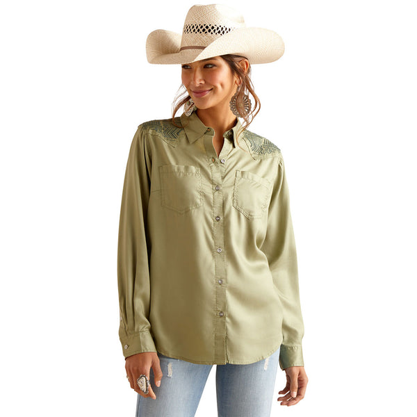 10048990 Ariat Women's Erika Long Sleeve Western Shirt - Sage Green