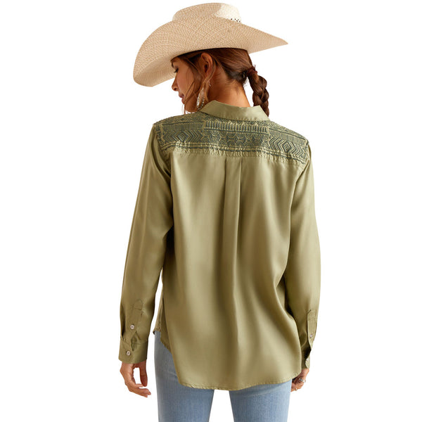 10048990 Ariat Women's Erika Long Sleeve Western Shirt - Sage Green