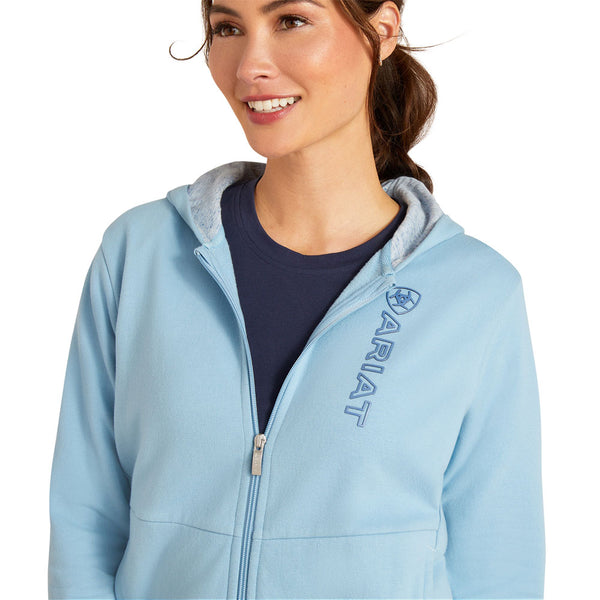 10049036 Ariat Women's Team Logo Full Zip Hoodie - Glacier Lake (Blue)
