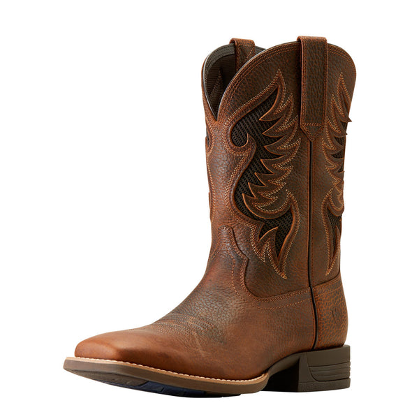 10051035 Ariat Men's Cowpuncher VentTEK Cowboy Boot - Brown Oiled Rowdy
