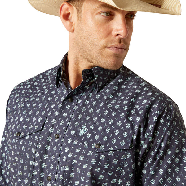 10051351 Ariat Men's Evlerly Long Sleeve Classic Fit  Snap Shirt - Mood Indigo