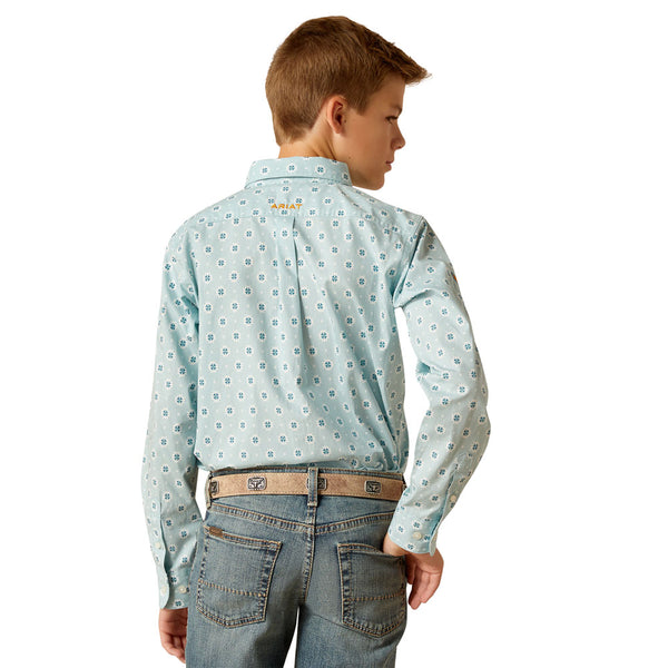 10051406 Ariat Boys' Team Colton Classic Fit Long Sleeve Buttondown Shirt - Aqua
