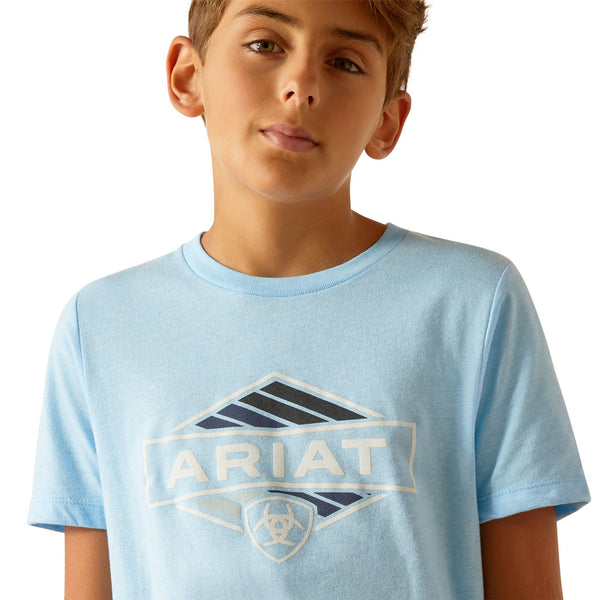 10051432 Ariat Boys Retro Hex Stripe Short Sleeve Tee - Frost Blue