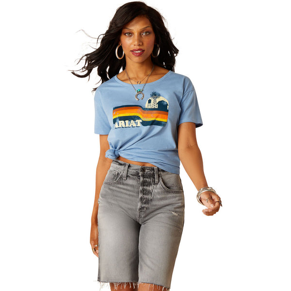 10051442 Ariat Women's Acres Short Sleeve T-Shirt - Light Blue Heather