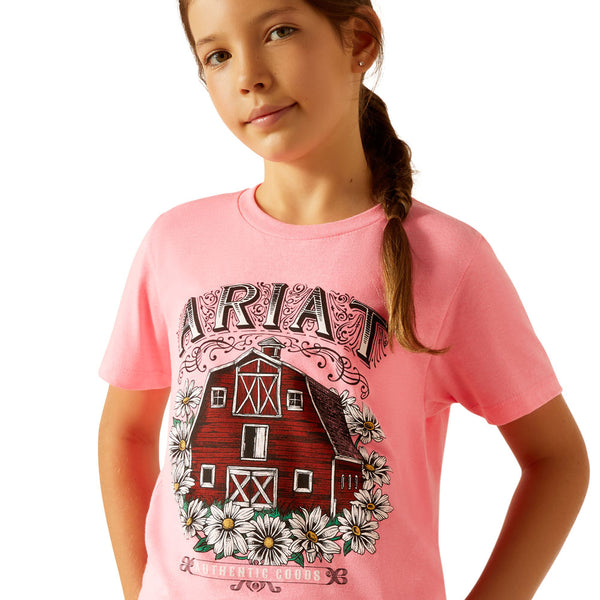 10051774 Ariat GIrls' Floral Farm Short Sleeve T-Shirt - Pink Ice