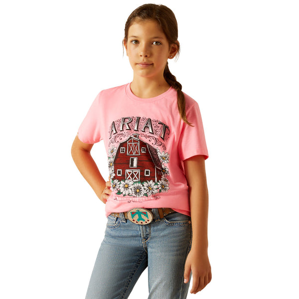 10051774 Ariat GIrls' Floral Farm Short Sleeve T-Shirt - Pink Ice