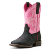 10053622 Ariat Youth Outrider Cowboy Boot - Black Floral Embossed / Painted Peony