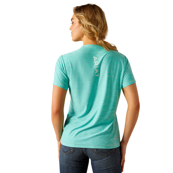 10054529 Ariat Women's Laguna Short Sleeve Logo Shirt - Blue Turquoise