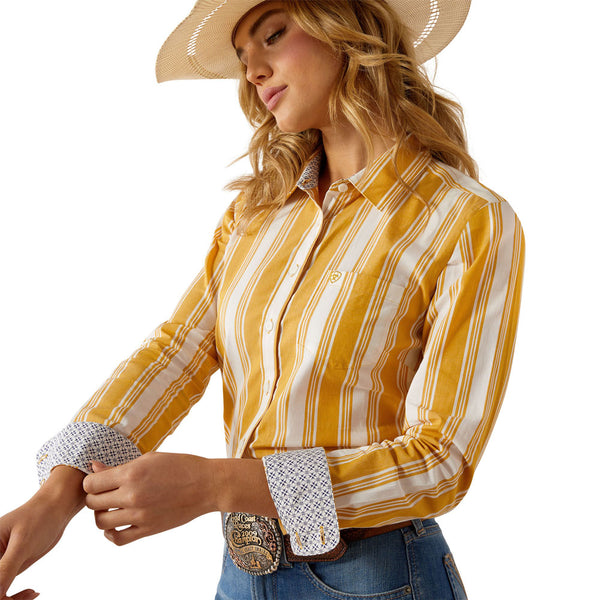 10055271 Ariat Women's Team Kirby Stretch Long Sleeve Button Up Shirt - Nugget Stripe