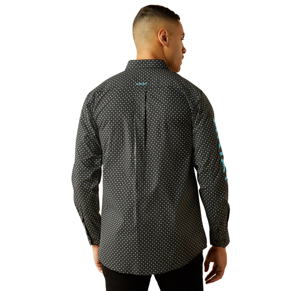 10058738 Ariat Men's Team Abel Fitted Long Sleeve Button down Shirt - Black/Blue