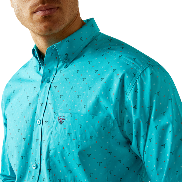 10058762 Ariat Men's Willke Classic Fit Long Sleeve Button down Shirt - Turquoise
