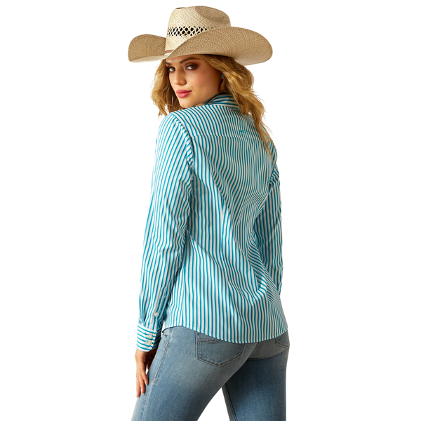 10058835 Ariat Women's Kirby Pro Long Sleeve Button Up Shirt - Peacock Stripe