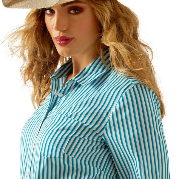 10058835 Ariat Women's Kirby Pro Long Sleeve Button Up Shirt - Peacock Stripe