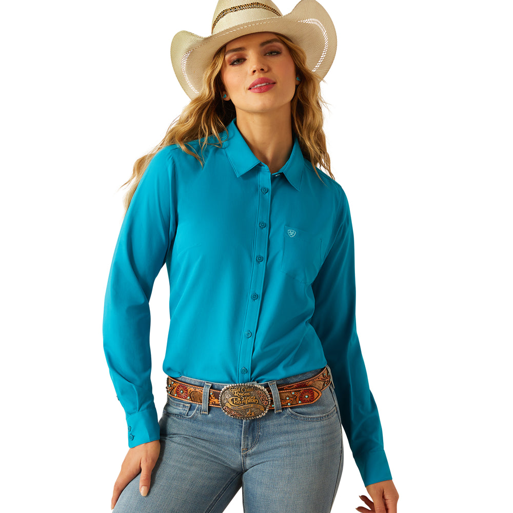 10058836 Ariat Women's Kirby Pro Long Sleeve Button Up Shirt - Enamel Blue