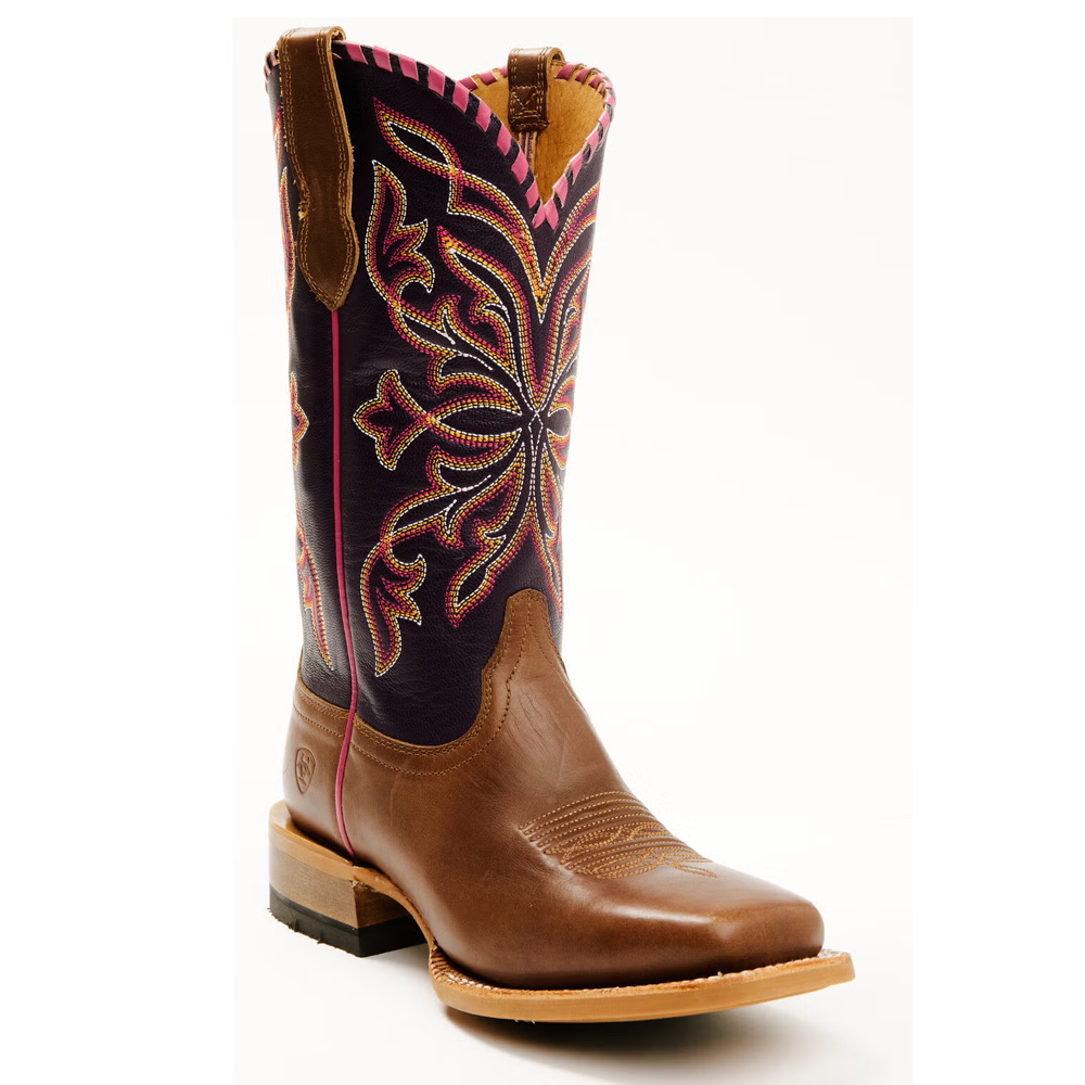 10061147 Ariat Women's Showdown Wide Square Toe Western Cowboy Boots - Dark Tan/Vino