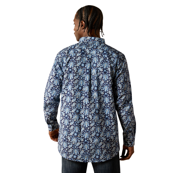 10062244 Ariat Men's Sergio Fitted Long Sleeve Button Down Western Shirt - Dark Blue Paisley