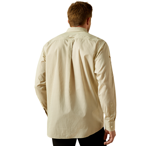 10062251 Ariat Men's Team Pierce Classic Fit Long Sleeve Button down Shirt - Cream Print/Light Brown
