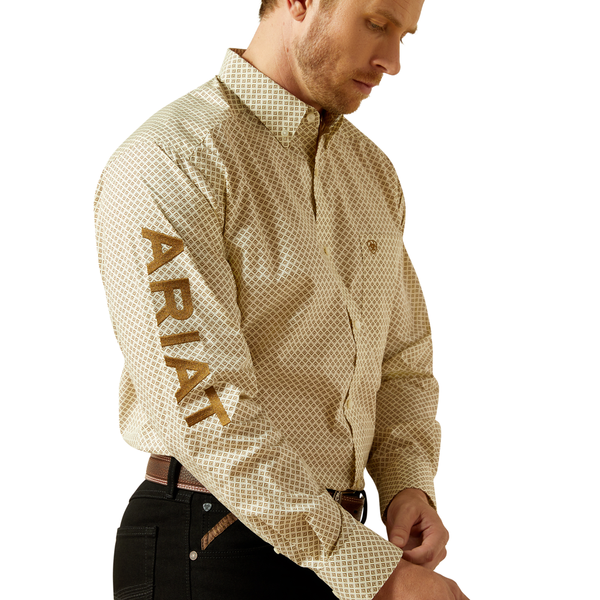 10062251 Ariat Men's Team Pierce Classic Fit Long Sleeve Button down Shirt - Cream Print/Light Brown