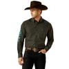 10062253 Ariat Men's Team Philbert Classic Fit Long Sleeve Button Down Shirt - Black Print/Teal