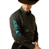 10062253 Ariat Men's Team Philbert Classic Fit Long Sleeve Button Down Shirt - Black Print/Teal