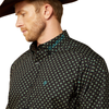 10062253 Ariat Men's Team Philbert Classic Fit Long Sleeve Button Down Shirt - Black Print/Teal