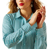 10062281 Ariat Women's Kirby Pro Team Long Sleeve Shirt - Aqua Stripe