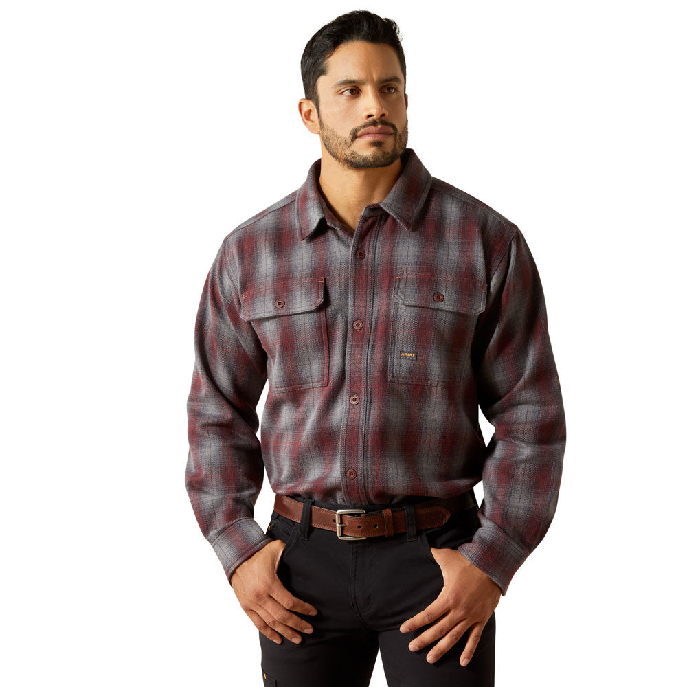 10062338 Ariat Men's Rebar Heavy Flannel Work Snap Shirt - Charcoal