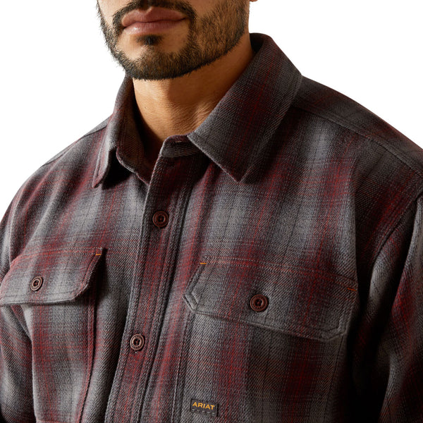 10062338 Ariat Men's Rebar Heavy Flannel Work Snap Shirt - Charcoal