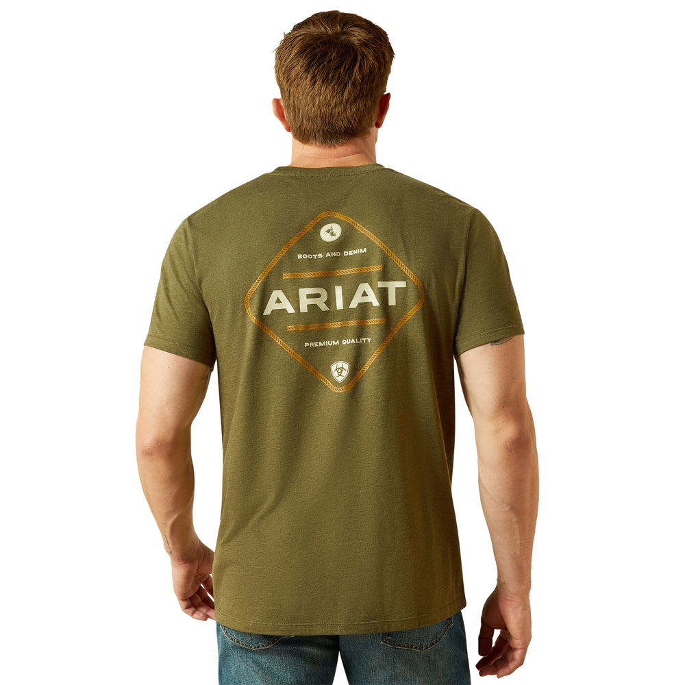 10062414 Ariat Men's Roped Diamond Short Sleeve T-Shirt - Military Heather
