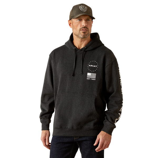 10062496 Ariat Men's Sponsor Patriot Hoodie - Charcoal Heather