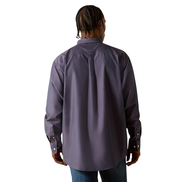 10062527 Ariat Men's Wrinkle Free Solid Pinpoint Oxford Classic Fit Long Sleeve Shirt - Navy