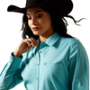 10062538 Ariat Women's Kirby Stretch Long Sleeve Button Shirt - Aqua Sea