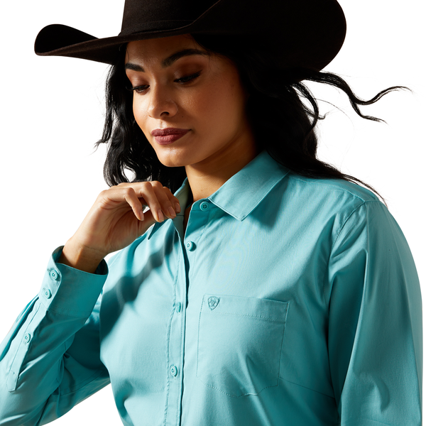 10062538 Ariat Women's Kirby Stretch Long Sleeve Button Shirt - Aqua Sea