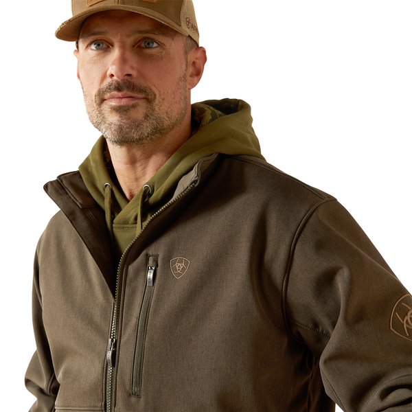 10062584 Ariat Men's Logo Softshell Jacket - Earth Green Heather