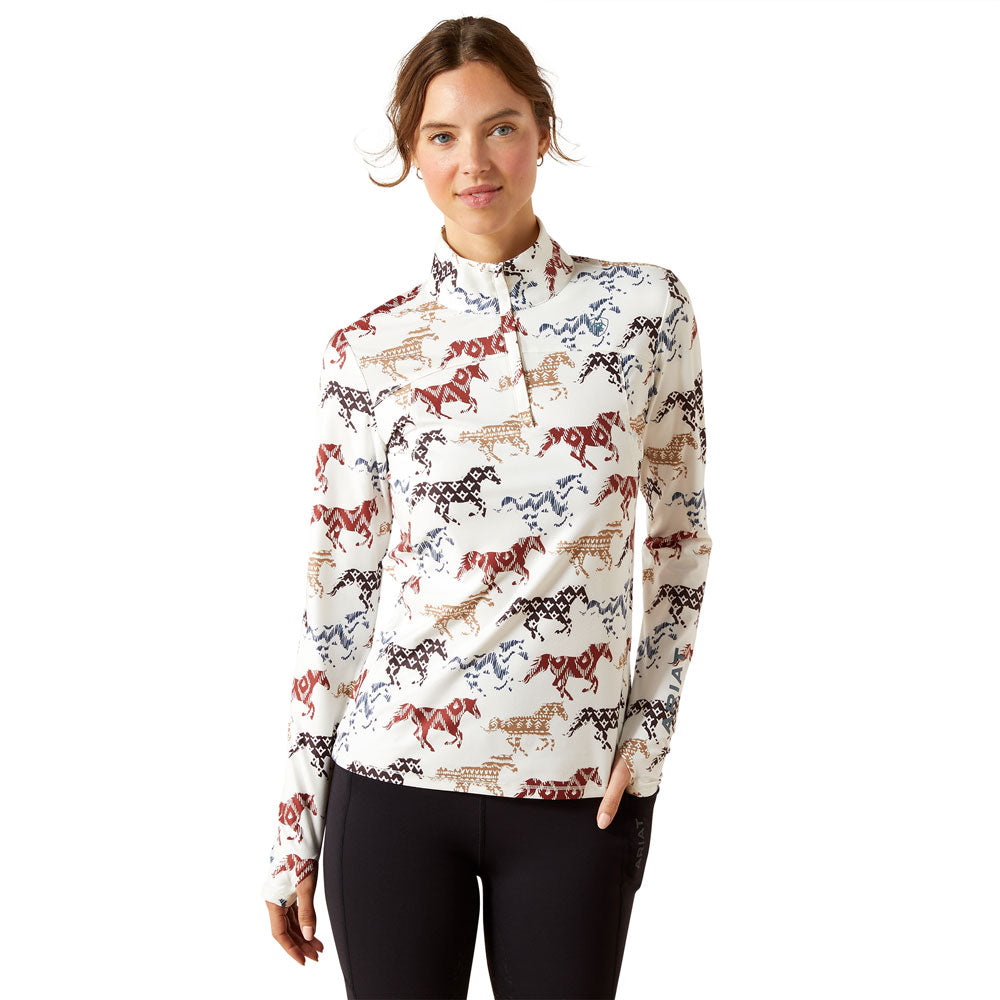 10062629 Ariat Women's Lowell 3.0 1/4 Zip Long Sleeve Baselayer - Painted Ponies Print